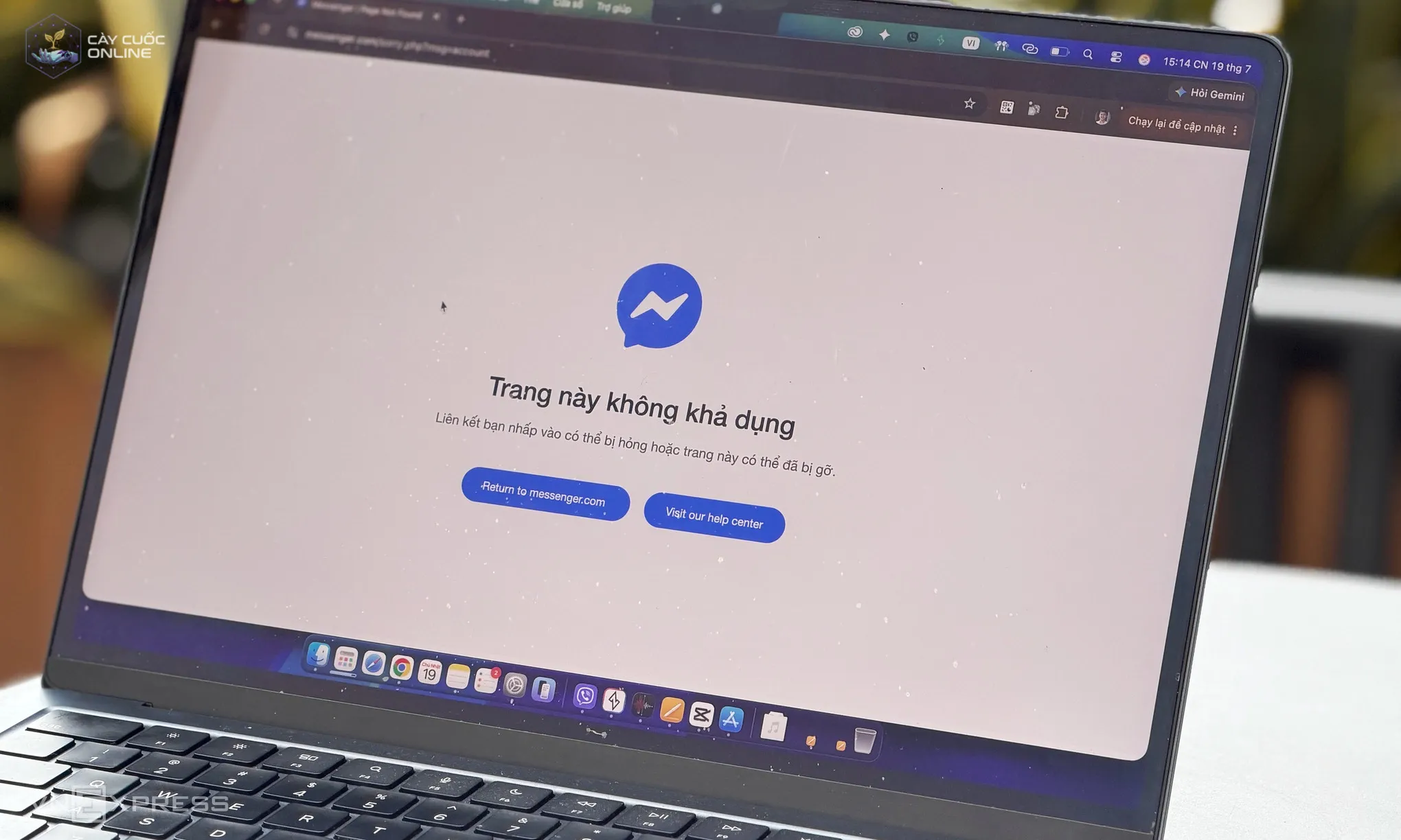 Website Messenger hiển thị thông báo không khả dụng, chiều 19/7/2026. Ảnh: Lưu Quý