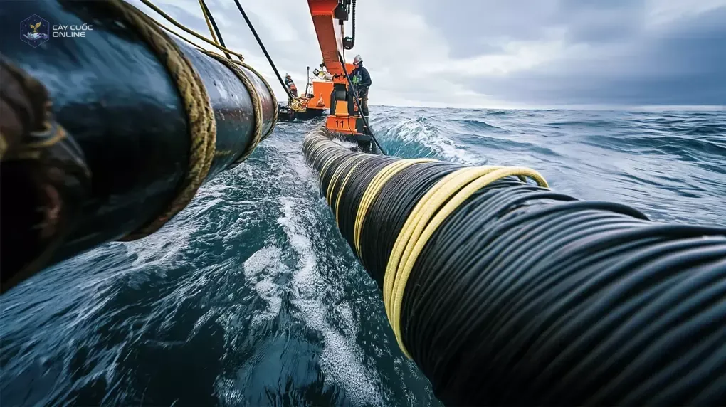 Công nhân đang thi công một tuyến cáp quang biển tại Mỹ. Ảnh: CircleID