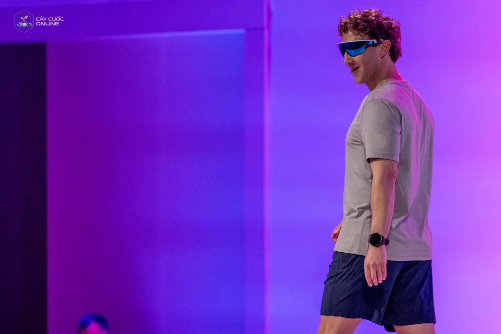 Mark Zuckerberg wears a pair of Meta Oakley Vanguard AI glasses during the Meta Connect event in Menlo Park, California, on Sept. 17, 2025.