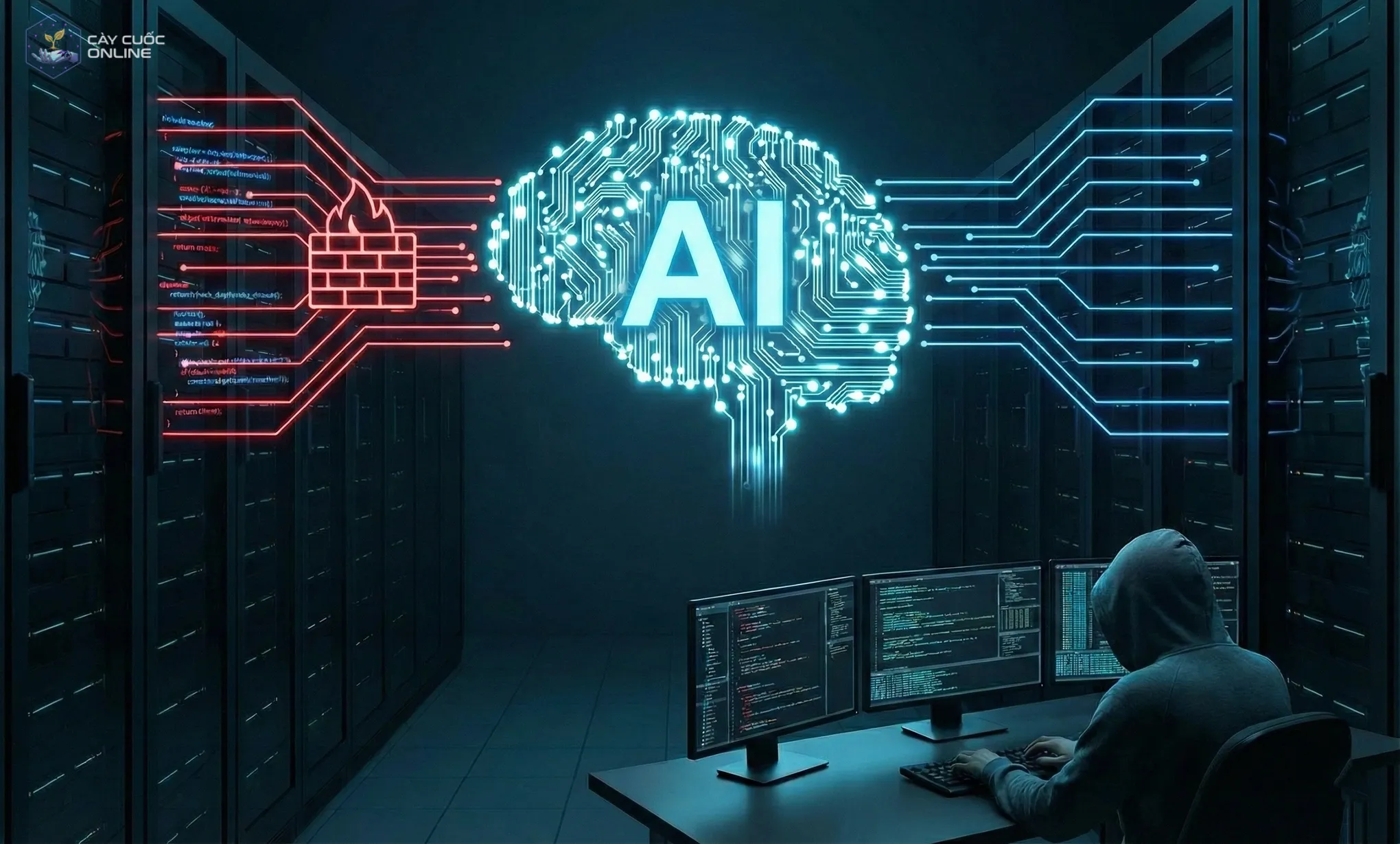 Minh họa kẻ gian dùng AI để thực hiện hành vi gian lận trên mạng. Ảnh: Google Gemini